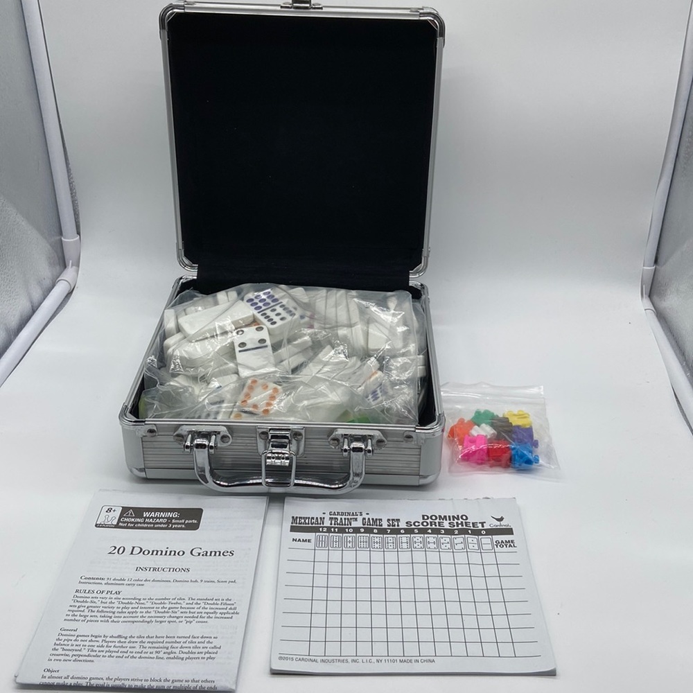 Mexican Train Dominos Set Tile Board Game in Aluminum Carry Case Cardinal